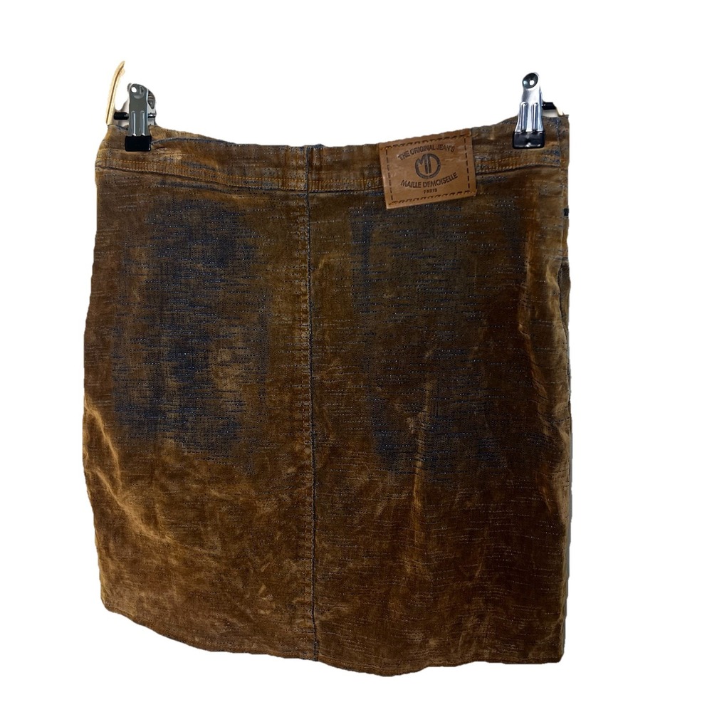 Maille Demoiselle Paris Tan Blue Y2K‎  90s Stretch Velvet Beyoncé Mini Skirt 3 - Picture 4 of 6